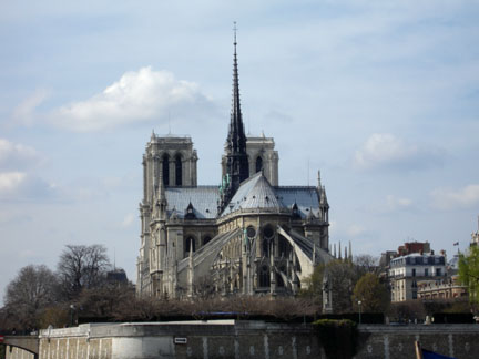 Notre Dame Cathedral picture from Seine River in Paris France