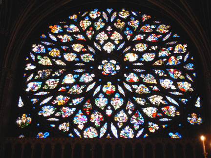stained glass picture from Notre Dame Cathedral in Paris France